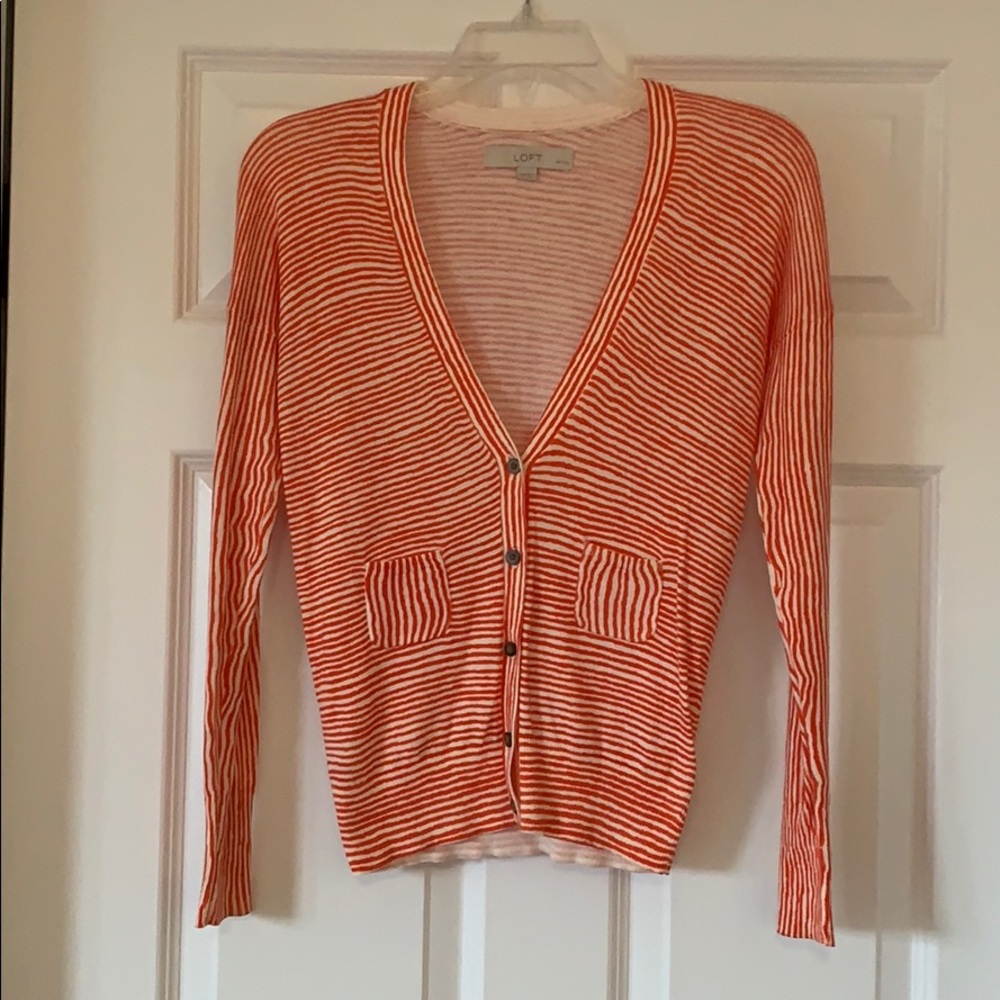 Ann Taylor LOFT striped orange cardigan
